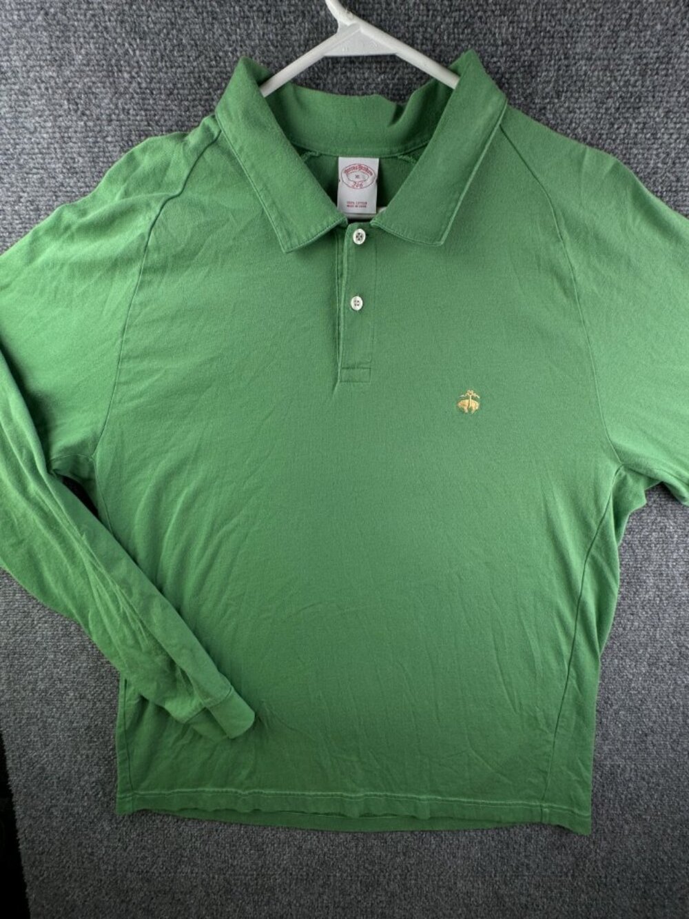 Brooks Brothers Long Sleeve Polo Shirt Men Size XL Green Raglan Yellow Logo